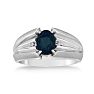 1 1/2ct Oval Created Sapphire and Diamond Men's Ring Crafted In Solid 14K White Gold
 Image-1