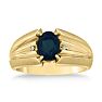 1 1/2ct Oval Created Sapphire and Diamond Men's Ring Crafted In Solid 14K Yellow Gold
 Image-1