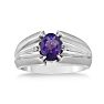 1 1/2ct Oval Amethyst and Diamond Men's Ring Crafted In Solid 14K White Gold Image-1