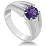1 1/2ct Oval Amethyst and Diamond Men's Ring Crafted In Solid 14K White Gold Image-2