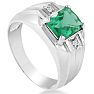 2 1/4ct Created Emerald and Diamond Men's Ring Crafted In Solid 14K White Gold
 Image-2