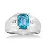 2 1/4ct Blue Topaz and Diamond Men's Ring Crafted In Solid 14K White Gold Image-1