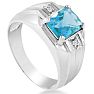 2 1/4ct Blue Topaz and Diamond Men's Ring Crafted In Solid 14K White Gold Image-2