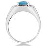 2 1/4ct Blue Topaz and Diamond Men's Ring Crafted In Solid 14K White Gold Image-3