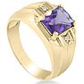 2 1/4ct Amethyst and Diamond Men's Ring Crafted In Solid 14K Yellow Gold Image-2