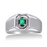 1/4ct Oval Created Emerald Men's Ring Crafted In Solid White Gold
 Image-1