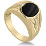 Oval Black Onyx and Diamond Men's Ring Crafted In Solid Yellow Gold
 Image-2