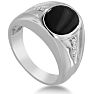 Oval Black Onyx and Diamond Men's Ring Crafted In Solid 14K White Gold
 Image-2