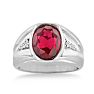 4 1/2ct Oval Created Ruby and Diamond Men's Ring Crafted In Solid 14K White Gold
 Image-1