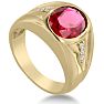 4 1/2ct Oval Created Ruby and Diamond Men's Ring Crafted In Solid 14K Yellow Gold
 Image-2