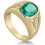 4 1/2ct Oval Created Emerald and Diamond Men's Ring Crafted In Solid 14K Yellow Gold
 Image-2
