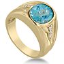 4 1/2ct Oval Blue Topaz and Diamond Men's Ring Crafted In Solid 14K Yellow Gold
 Image-2