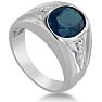 4 1/2ct Oval Created Sapphire and Diamond Men's Ring Crafted In Solid White Gold Image-2