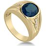 4 1/2ct Oval Created Sapphire and Diamond Men's Ring Crafted In Solid 14K Yellow Gold
 Image-2