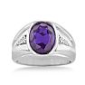 4 1/2ct Oval Amethyst and Diamond Men's Ring Crafted In Solid 14K White Gold
 Image-1
