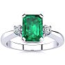 1ct Emerald and Diamond Ring Crafted In Solid 14K White Gold Image-1