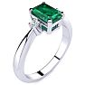 1ct Emerald and Diamond Ring Crafted In Solid 14K White Gold Image-2