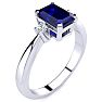 1ct Sapphire and Diamond Ring Crafted In Solid 14K White Gold Image-2