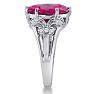 Pink Gemstones 6 Carat Oval Shape Pink Sapphire and Diamond Ring In 14K White Gold Image-4