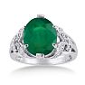 6ct Oval Emerald and Diamond Ring Crafted In Solid 14K White Gold Image-1