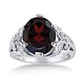 Garnet Ring: Garnet Jewelry: 6ct Oval Garnet and Diamond Ring Crafted In Solid 14K White Gold Image-1