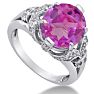 Pink Gemstones 6 Carat Oval Shape Pink Toppaz and Diamond Ring In 14K White Gold Image-2