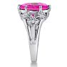 Pink Gemstones 6 Carat Oval Shape Pink Toppaz and Diamond Ring In 14K White Gold Image-4