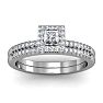 1/2 Carat Princess Cut Pave Halo Diamond Bridal Set in 14k White Gold
 Image-1