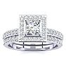 1 Carat Princess Cut Pave Halo Diamond Bridal Set in 14k White Gold
 Image-1