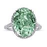 Estate Jewelry 8ct Oval Shape Green Amethyst and Diamond Ring Crafted In Solid Sterling Silver, Size 4.5 Image-1