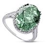 Estate Jewelry 8ct Oval Shape Green Amethyst and Diamond Ring Crafted In Solid Sterling Silver, Size 4.5 Image-2