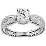 Round Engagement Rings, 1 Carat Diamond Solitaire Engagement Ring with Tapered Etched Band Crafted In 14 Karat White Gold Image-1