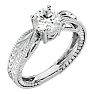 Round Engagement Rings, 1 Carat Diamond Solitaire Engagement Ring with Tapered Etched Band Crafted In 14 Karat White Gold Image-2