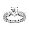 Round Engagement Rings, 1 Carat Diamond Solitaire Engagement Ring with Tapered Etched Band Crafted In 14 Karat White Gold Image-5