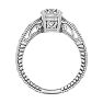 Round Engagement Rings, 1 Carat Diamond Solitaire Engagement Ring with Tapered Etched Band Crafted In 14 Karat White Gold Image-3