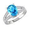 Split Band 1 1/2ct Blue Topaz and .15ct Diamond Ring, 14k White Gold Image-2