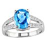 Split Band 1 1/2ct Blue Topaz and .15ct Diamond Ring, 14k White Gold Image-3