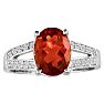 Garnet Ring: Garnet Jewelry: Split band 2ct Oval Shape Garnet and .15ct Diamond Ring 
 Image-1