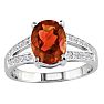 Garnet Ring: Garnet Jewelry: Split band 2ct Oval Shape Garnet and .15ct Diamond Ring 
 Image-3