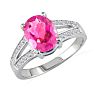 Pink Gemstones 1 1/2 Carat Pink Topaz and Diamond Ring In 14k White Gold Image-2