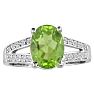 Peridot Jewelry: Split Band 1 1/2ct Oval Shape Peridot and .15ct Diamond Ring in 14k White Gold Image-1