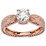 Round Engagement Rings, 1 Carat Diamond Solitaire Engagement Ring with Tapered Etched Band Crafted In 14 Karat Rose Gold Image-1