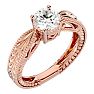 Round Engagement Rings, 1 Carat Diamond Solitaire Engagement Ring with Tapered Etched Band Crafted In 14 Karat Rose Gold Image-2