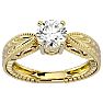 Round Engagement Rings, 1 Carat Diamond Solitaire Engagement Ring with Tapered Etched Band Crafted In 14 Karat Yellow Gold Image-1