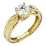 Round Engagement Rings, 1 Carat Diamond Solitaire Engagement Ring with Tapered Etched Band Crafted In 14 Karat Yellow Gold Image-2