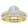 1/2 Carat Pave Halo Diamond Bridal Set in 14k Yellow Gold Image-1