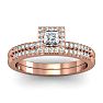 1/2 Carat Princess Cut Pave Halo Diamond Bridal Set in 14k Rose Gold
 Image-1