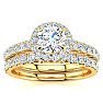 1 Carat Floating Pave Halo Diamond Bridal Set in 14k Yellow Gold Image-1