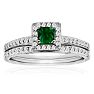 1/2ct Pave Emerald and Diamond Bridal Set in 14k White Gold
 Image-1