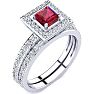1ct Princess Cut Ruby and Diamond Bridal Set in 14k White Gold
 Image-2